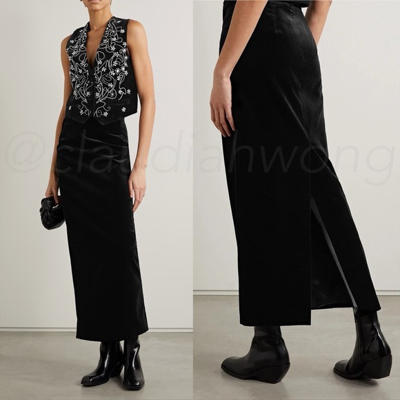 NILI LOTAN Belle Velvet Maxi Column Skirt in Black